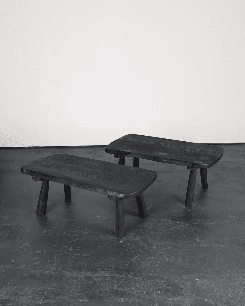 Pair Of Primitive Charred Elm Coffee Tables