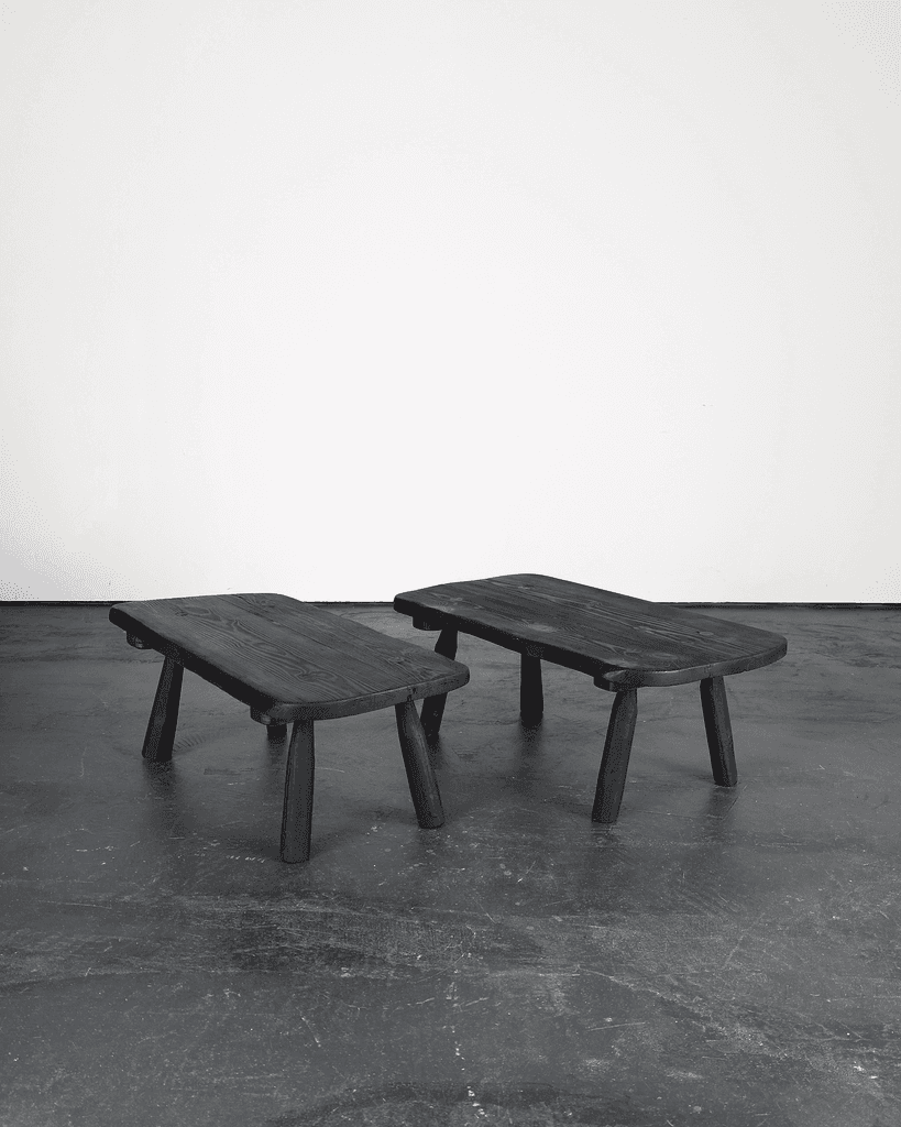 Pair Of Primitive Charred Elm Coffee Tables