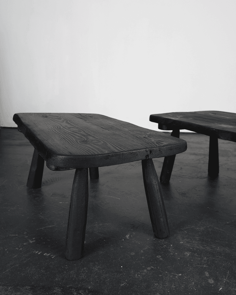 Pair Of Primitive Charred Elm Coffee Tables