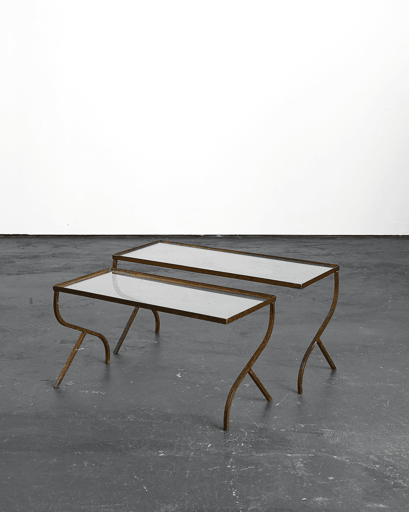 Pair of Nesting Gilt Iron & Glass Coffee Tables