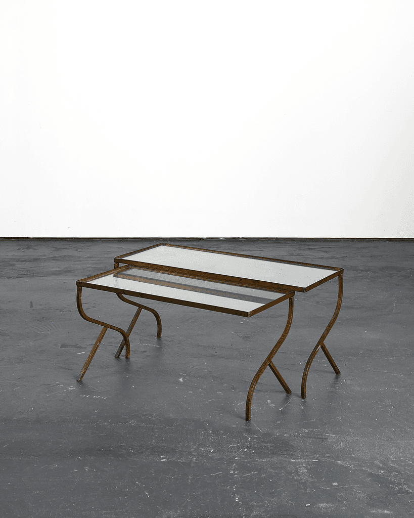 Pair of Nesting Gilt Iron & Glass Coffee Tables