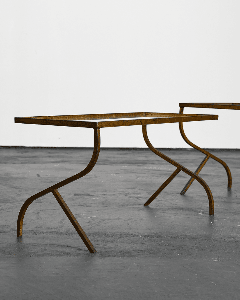 Pair of Nesting Gilt Iron & Glass Coffee Tables