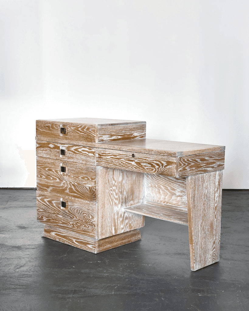 C.1950s French Limed Oak Desk