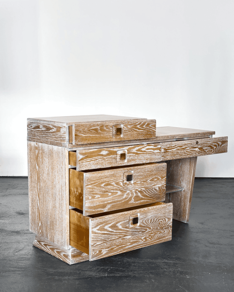 C.1950s French Limed Oak Desk