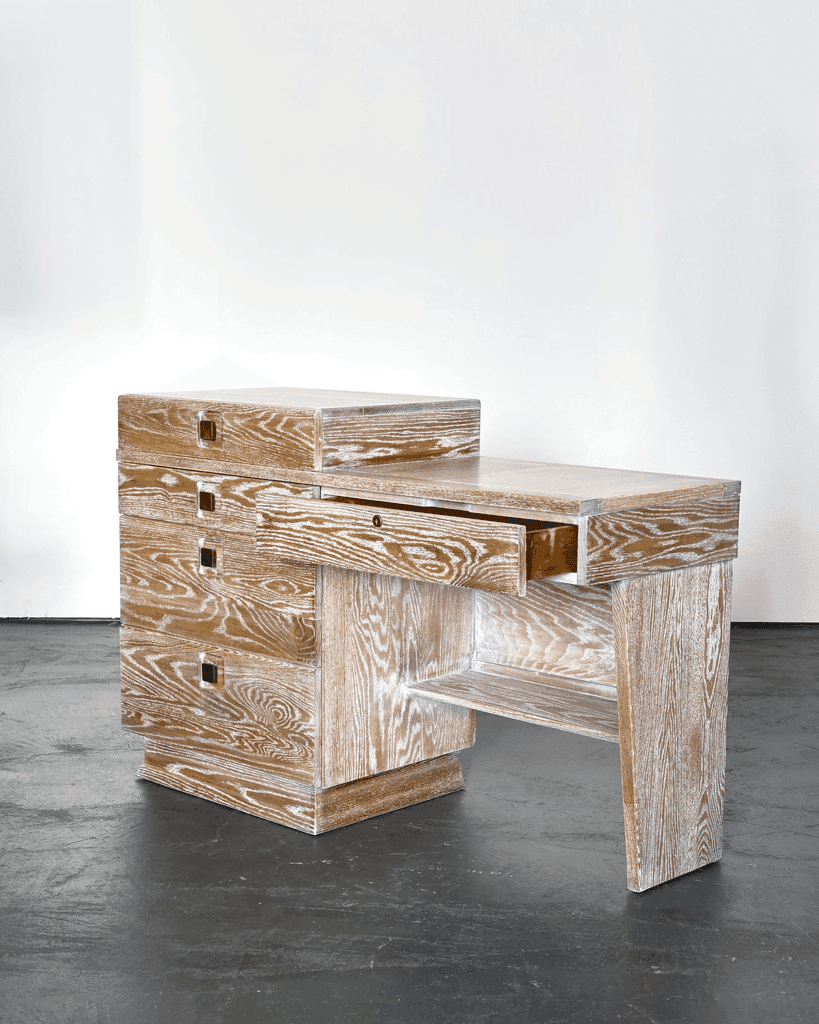 C.1950s French Limed Oak Desk