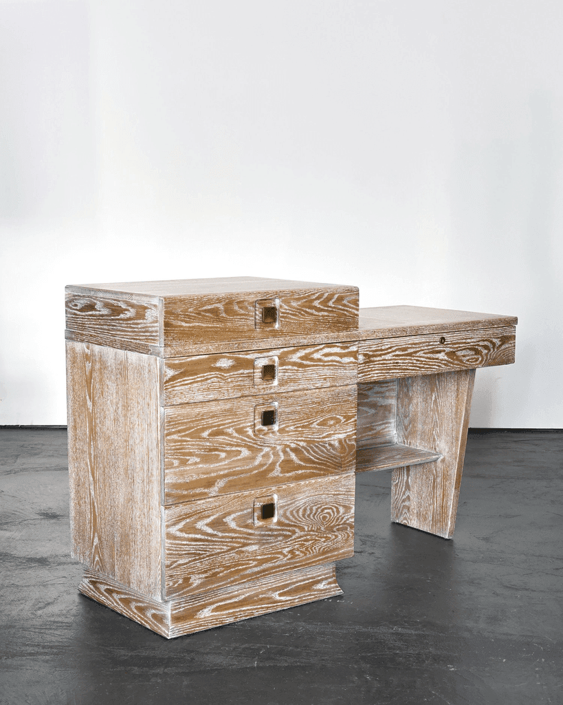 C.1950s French Limed Oak Desk