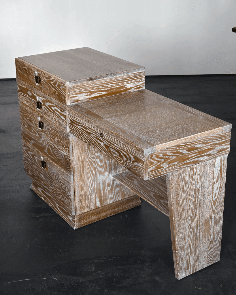 C.1950s French Limed Oak Desk