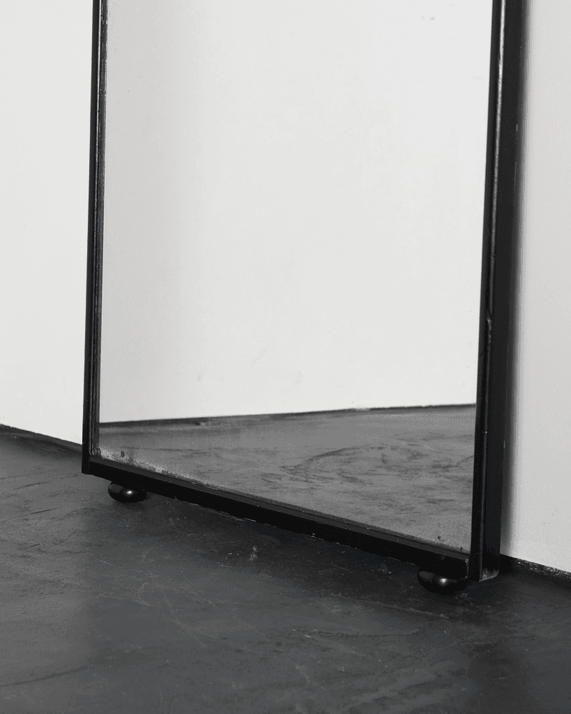 XL Early 20th C. Ebonised Mercury Glass Art Deco Outfitters Mirror