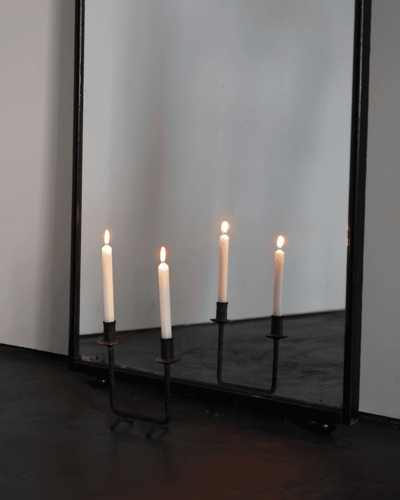 XL Early 20th C. Ebonised Mercury Glass Art Deco Outfitters Mirror