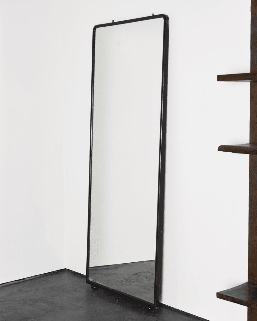 XL Early 20th C. Ebonised Mercury Glass Art Deco Outfitters Mirror