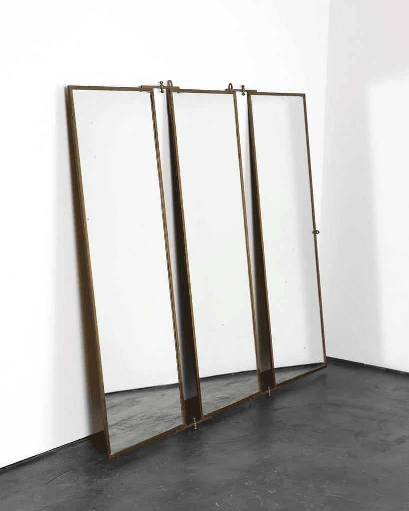 A Large 1930s Brass Triptych Mirror By Brut Of Paris