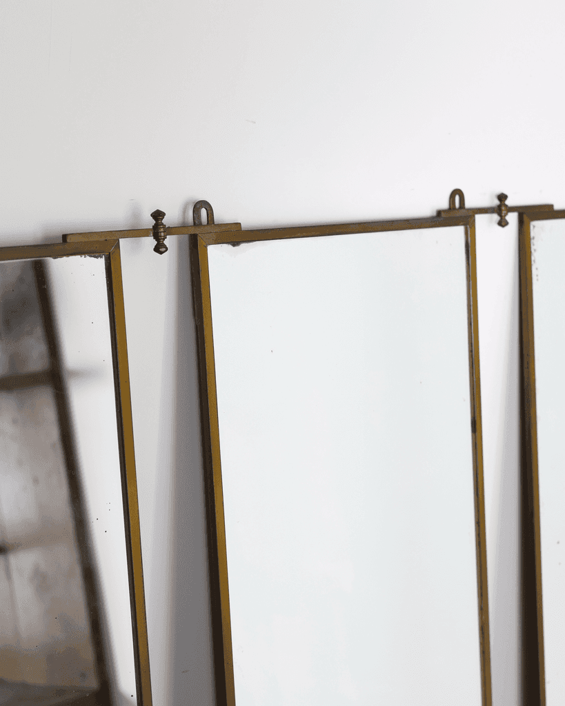 A Large 1930s Brass Triptych Mirror By Brut Of Paris