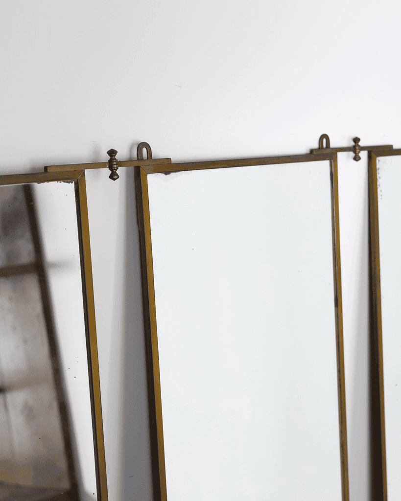 A Large 1930s Brass Triptych Mirror By Brut Of Paris