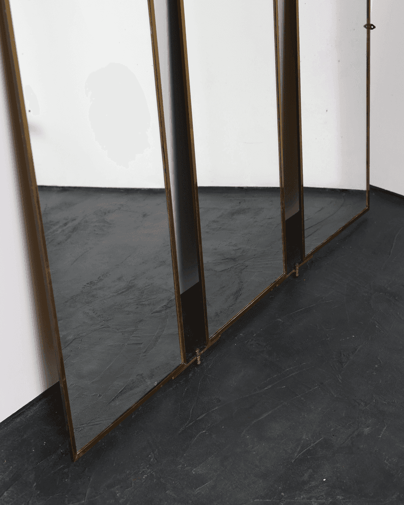 A Large 1930s Brass Triptych Mirror By Brut Of Paris