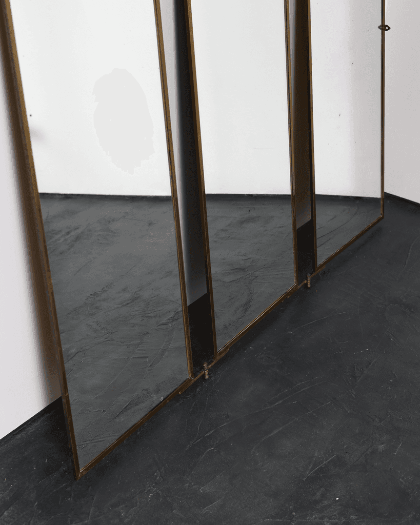 A Large 1930s Brass Triptych Mirror By Brut Of Paris