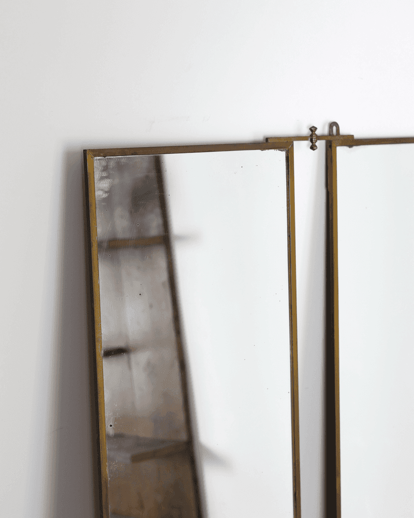 A Large 1930s Brass Triptych Mirror By Brut Of Paris
