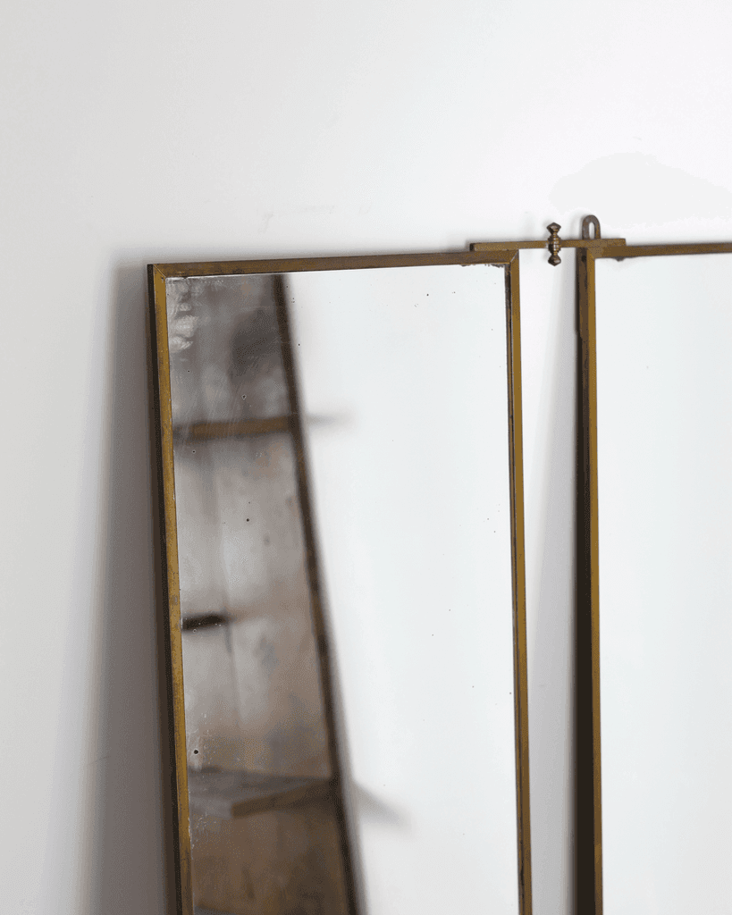 A Large 1930s Brass Triptych Mirror By Brut Of Paris