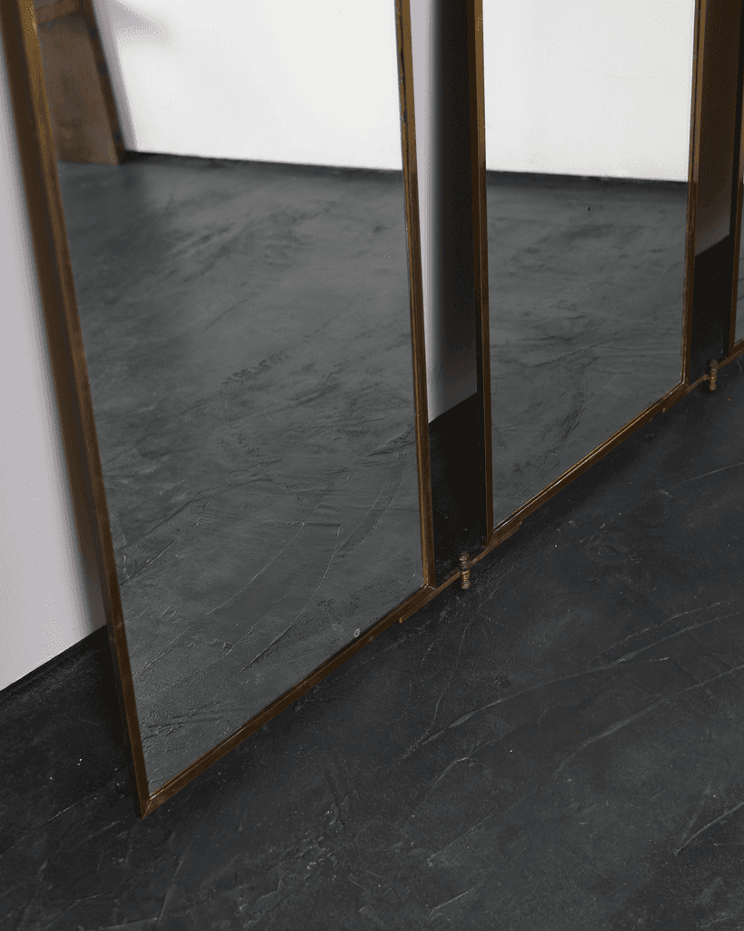 A Large 1930s Brass Triptych Mirror By Brut Of Paris