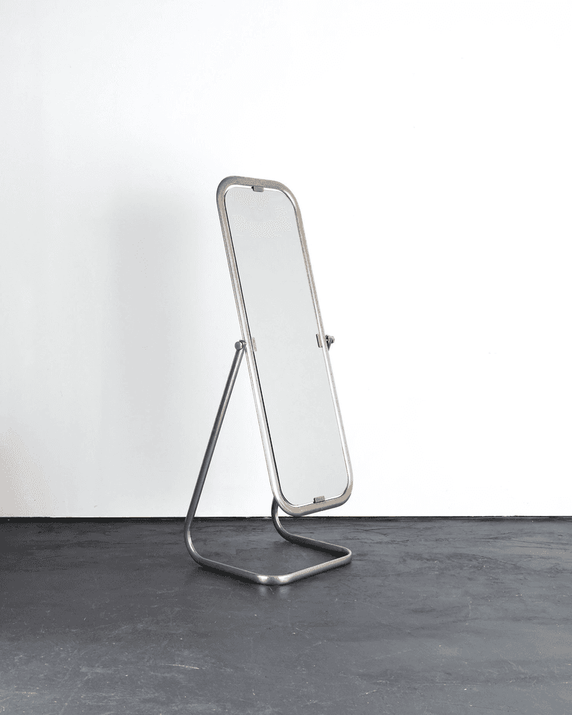 French C.1950s Modernist Nickel Plated Brass Psyche Mirror