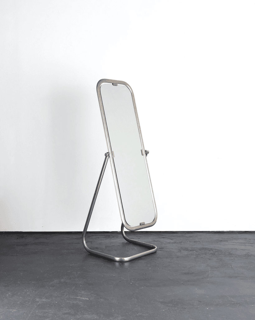 French C.1950s Modernist Nickel Plated Brass Psyche Mirror