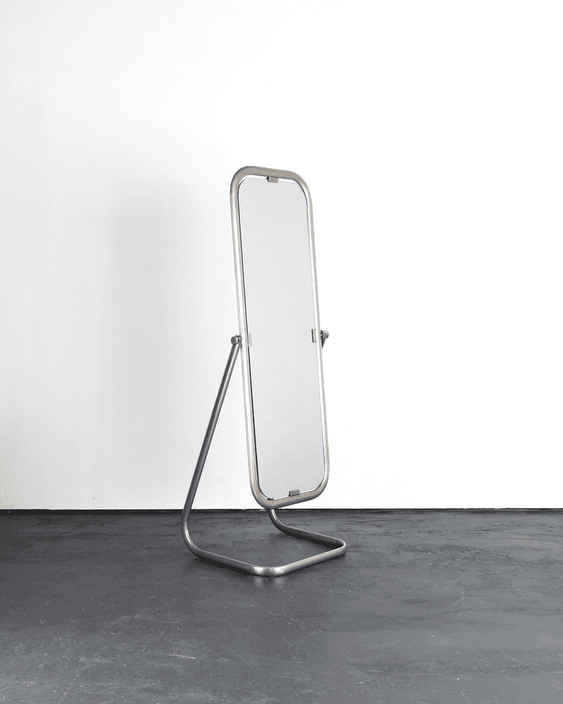 French C.1950s Modernist Nickel Plated Brass Psyche Mirror