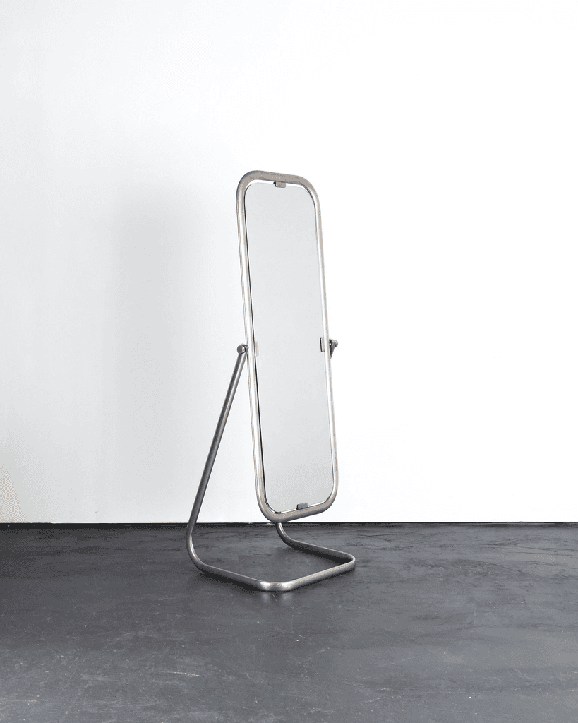 French C.1950s Modernist Nickel Plated Brass Psyche Mirror