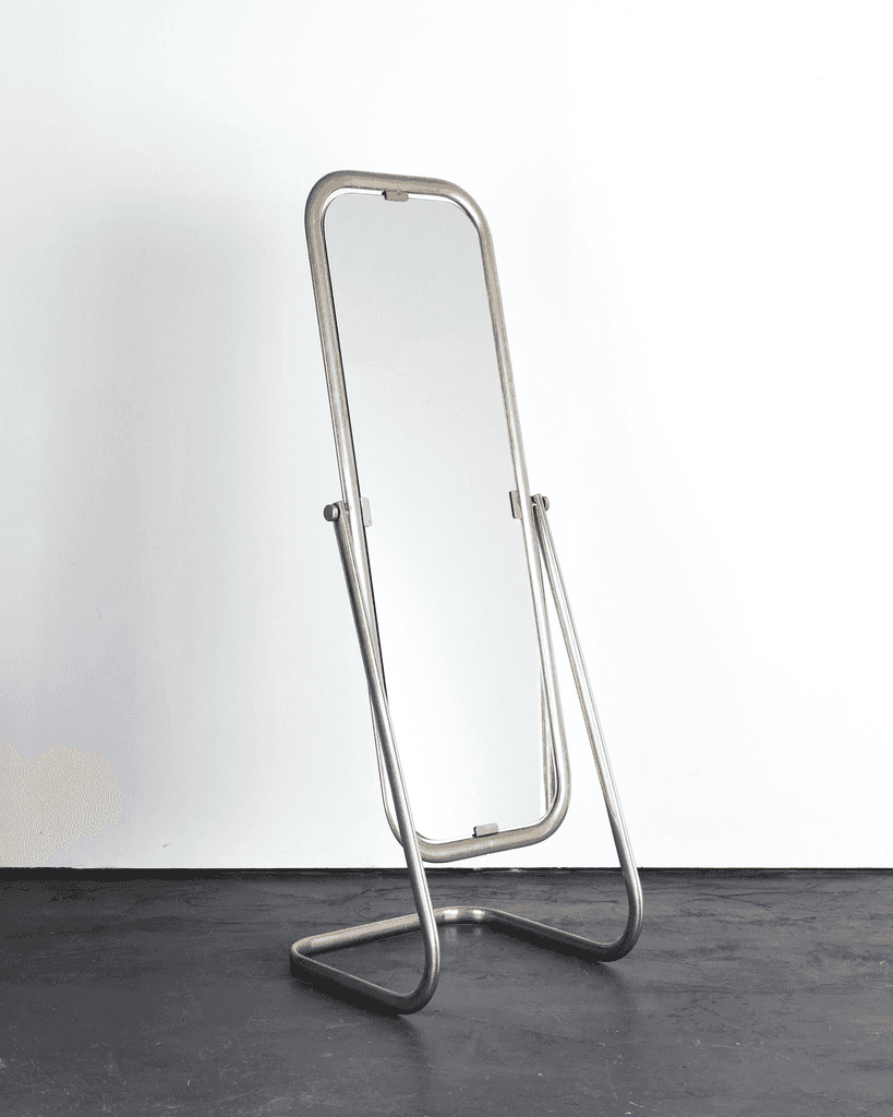 French C.1950s Modernist Nickel Plated Brass Psyche Mirror