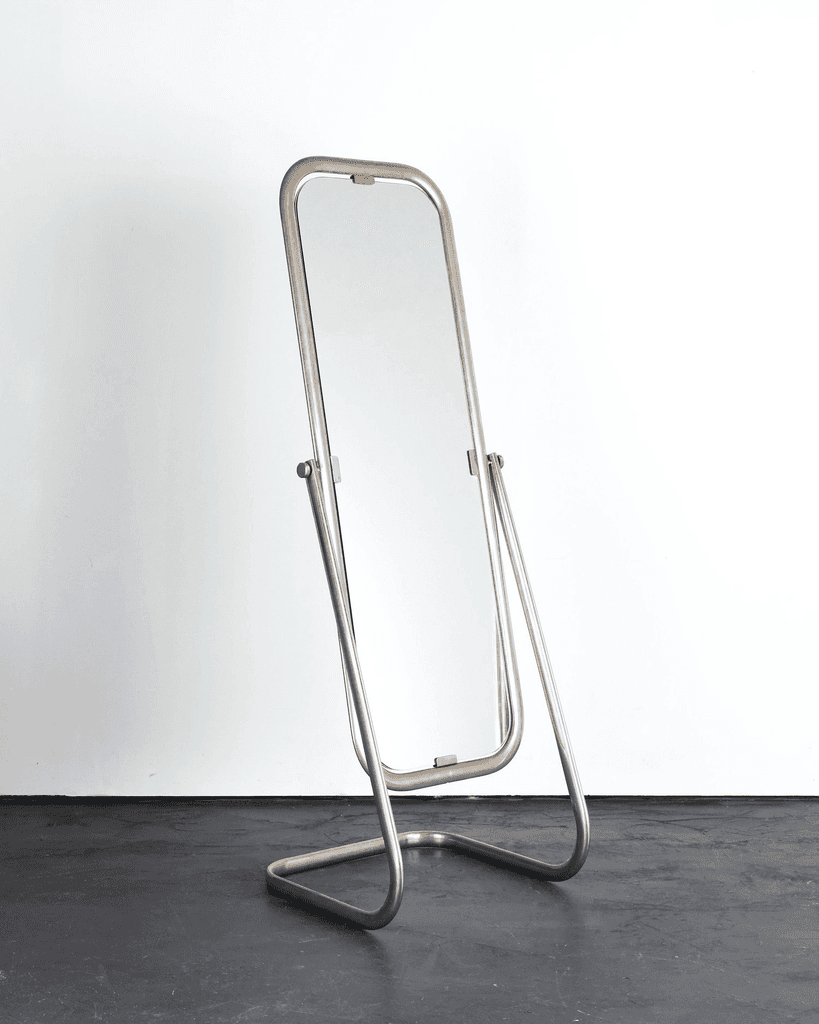 French C.1950s Modernist Nickel Plated Brass Psyche Mirror