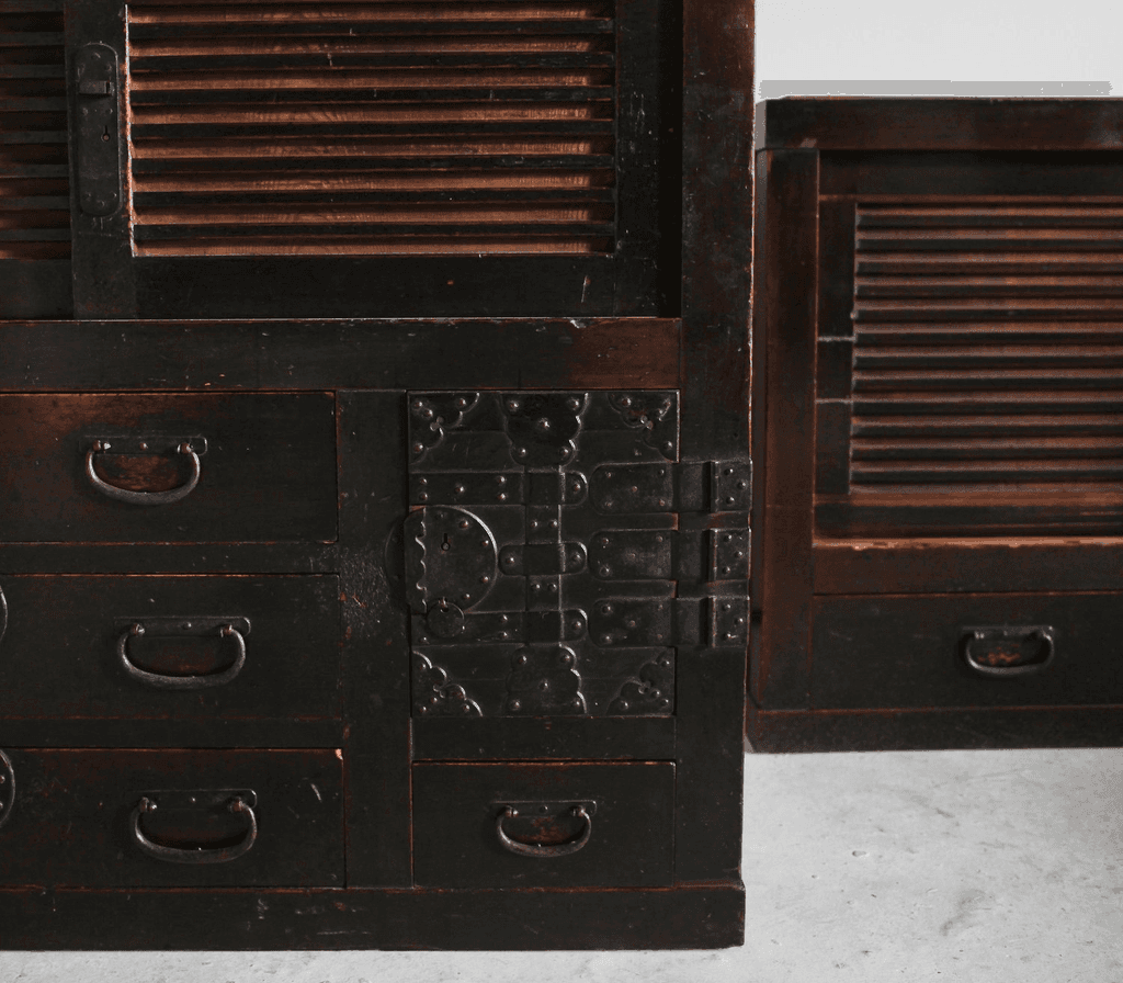 Large Two Section Late Edo Period Japanese Tansu Cabinet