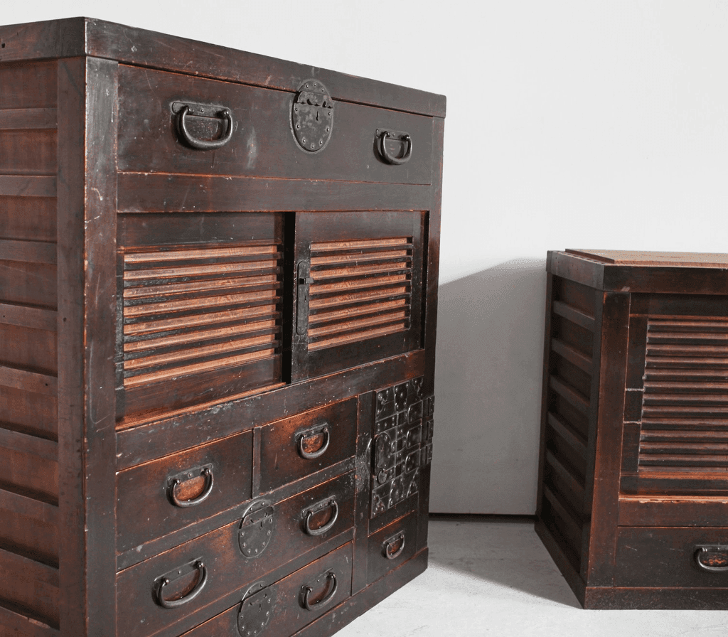 Large Two Section Late Edo Period Japanese Tansu Cabinet