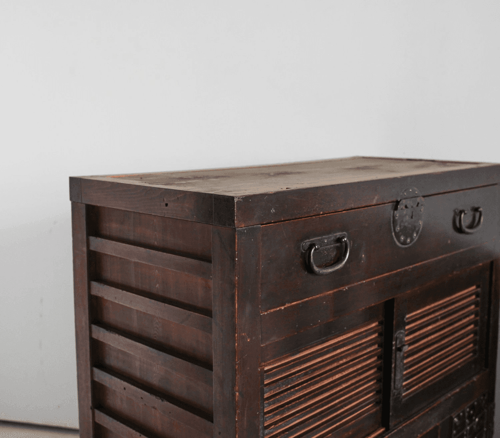 Large Two Section Late Edo Period Japanese Tansu Cabinet