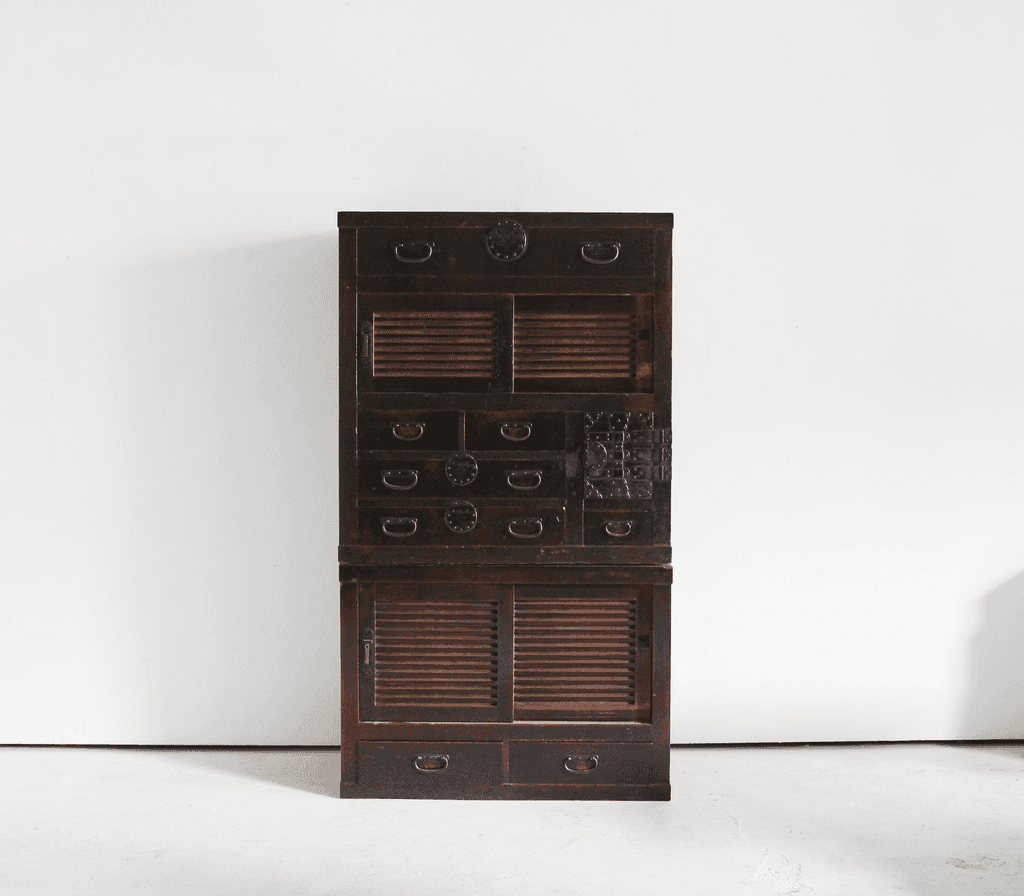 Large Two Section Late Edo Period Japanese Tansu Cabinet