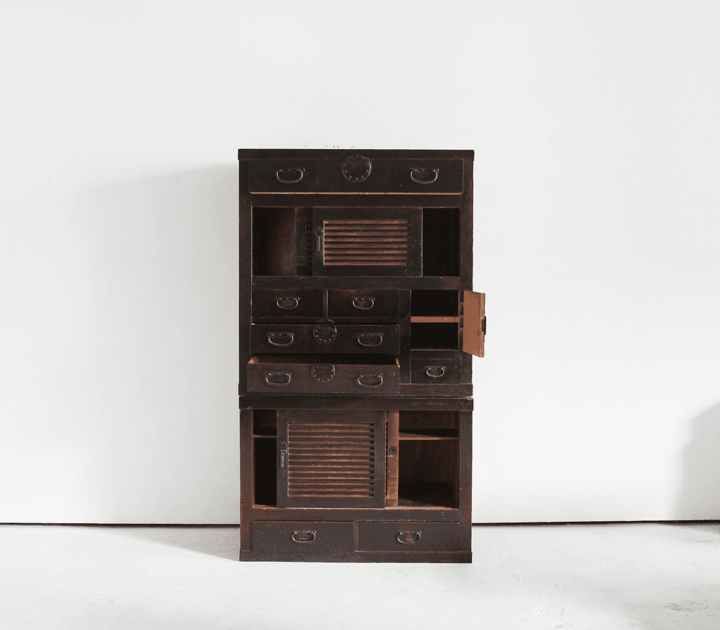 Large Two Section Late Edo Period Japanese Tansu Cabinet