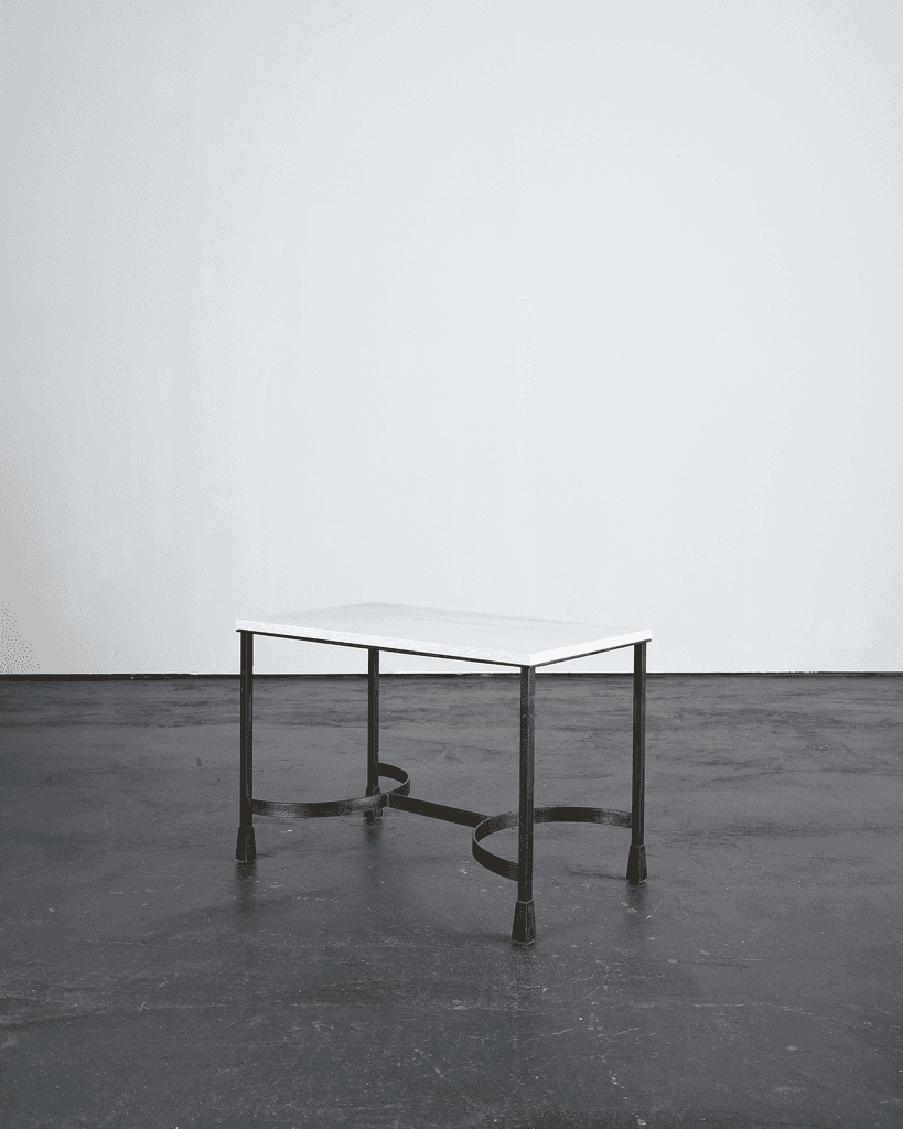 French Modernist Iron & Limestone Coffee Table