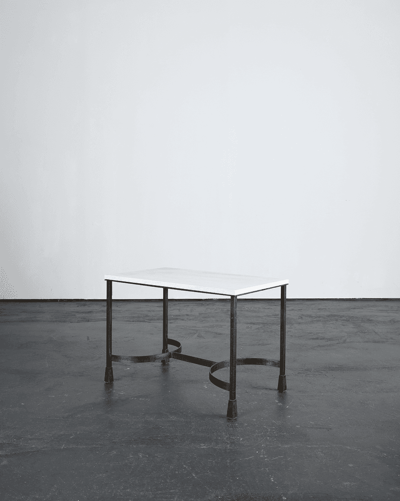 French Modernist Iron & Limestone Coffee Table