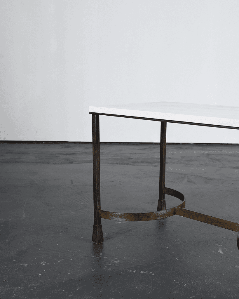 French Modernist Iron & Limestone Coffee Table