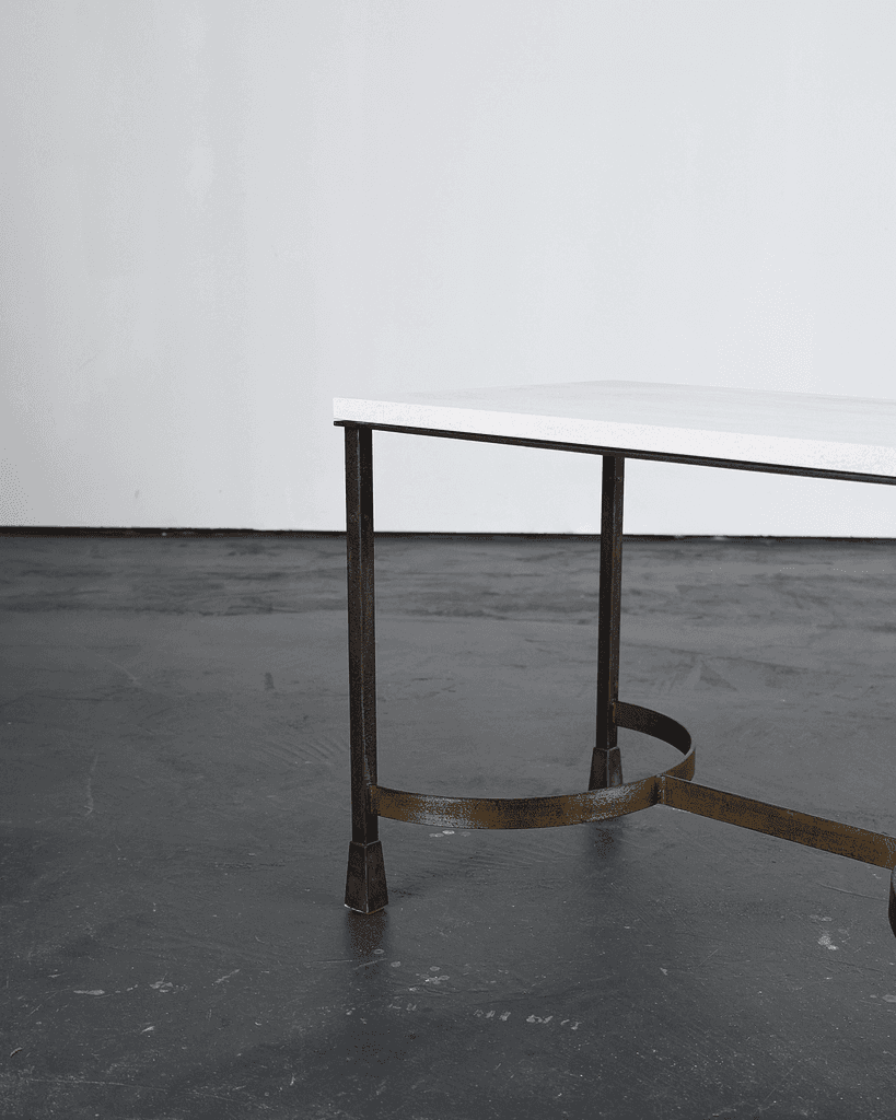 French Modernist Iron & Limestone Coffee Table