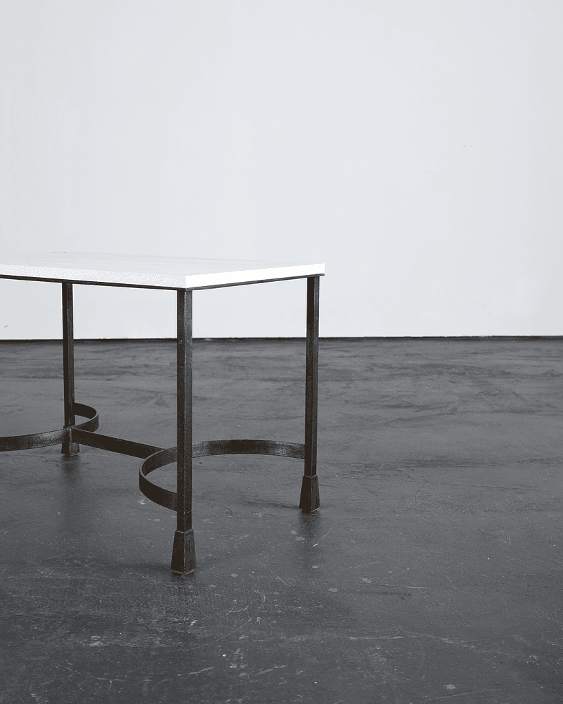 French Modernist Iron & Limestone Coffee Table