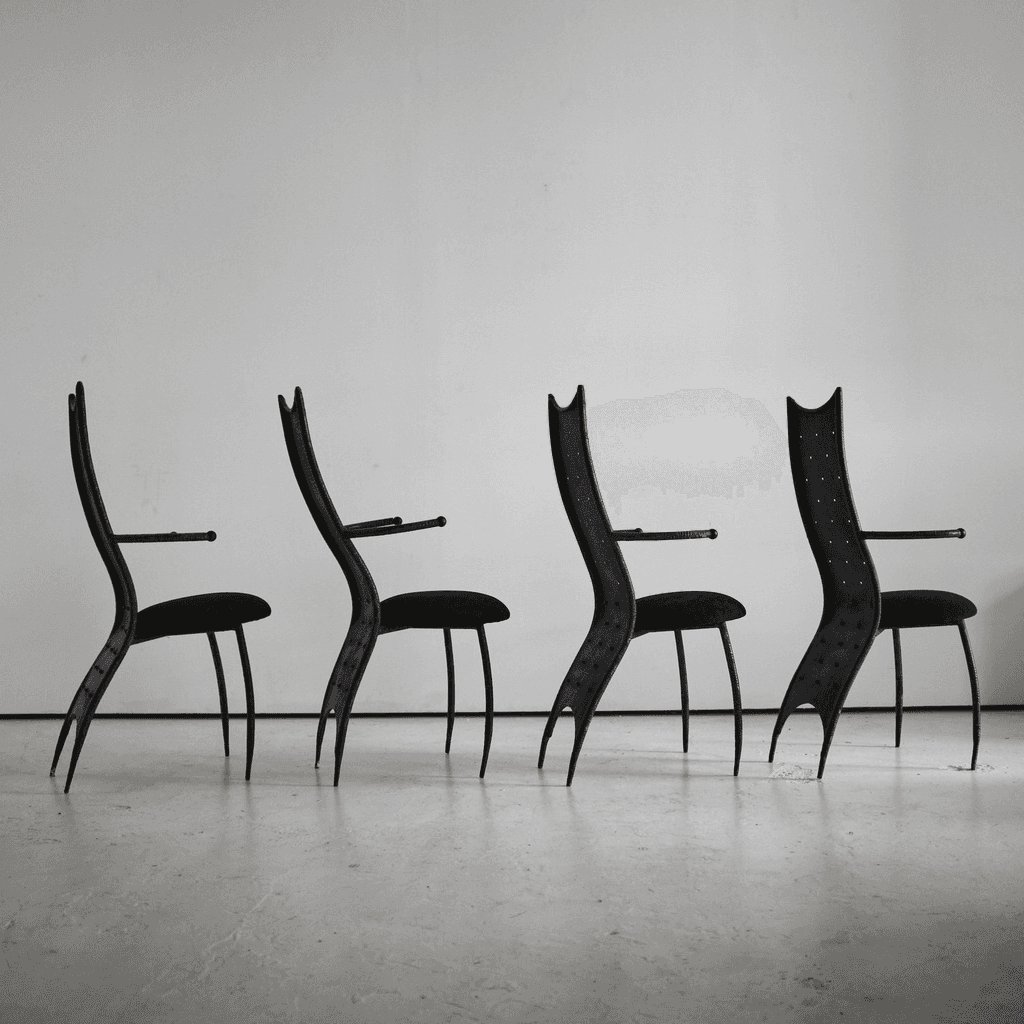 Set of four C.1970s French Brutalist Dining/Throne Chairs