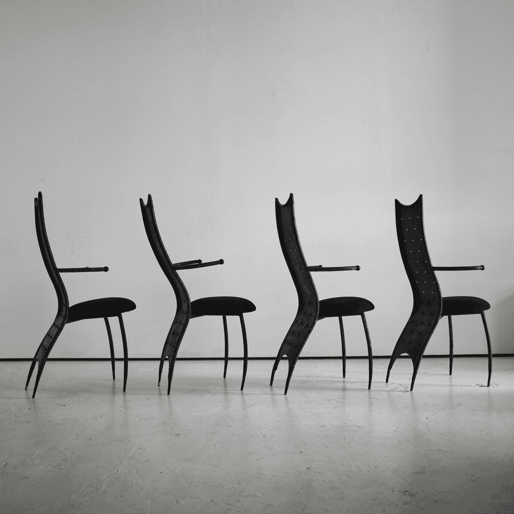 Set of four C.1970s French Brutalist Dining/Throne Chairs