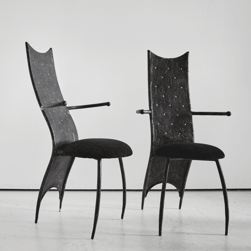 Set of four C.1970s French Brutalist Dining/Throne Chairs