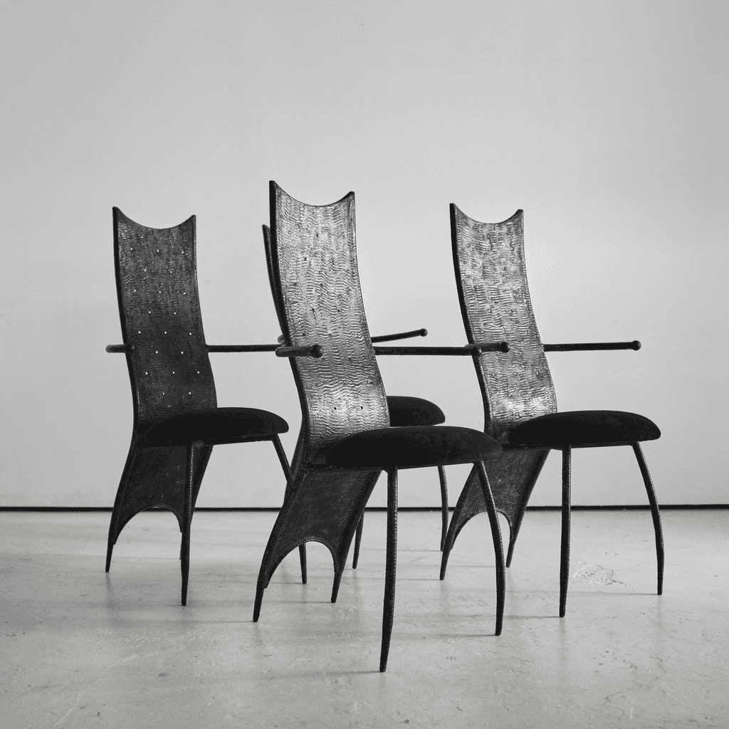 Set of four C.1970s French Brutalist Dining/Throne Chairs
