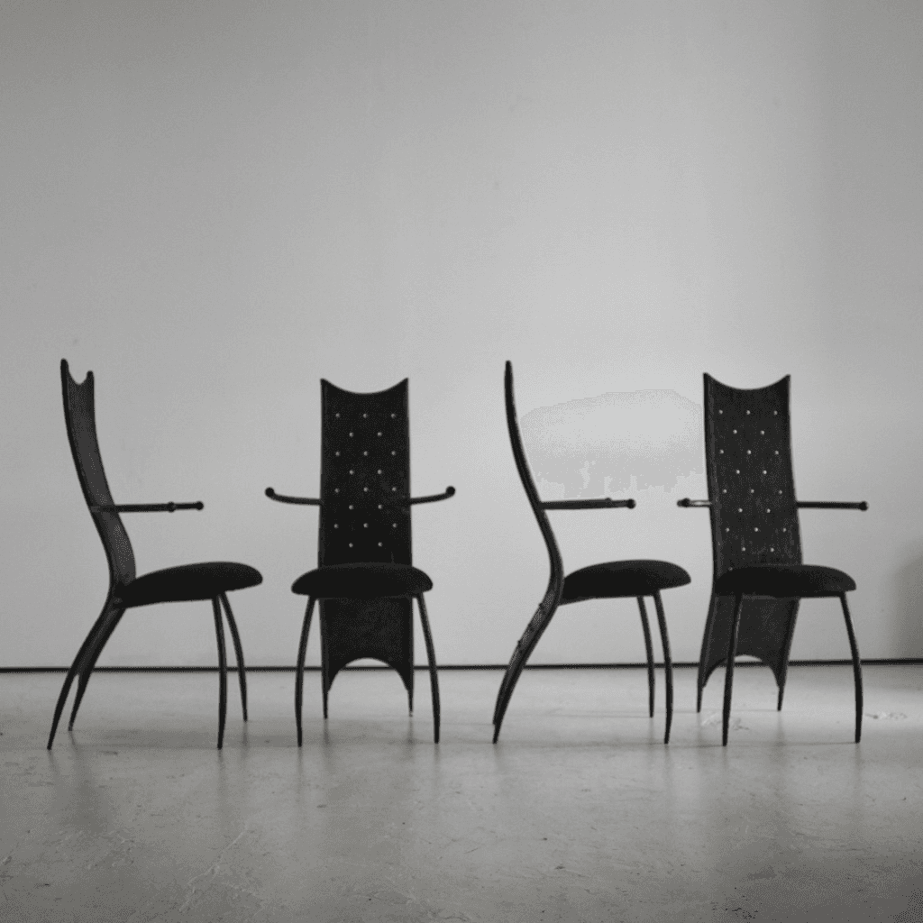 Set of four C.1970s French Brutalist Dining/Throne Chairs