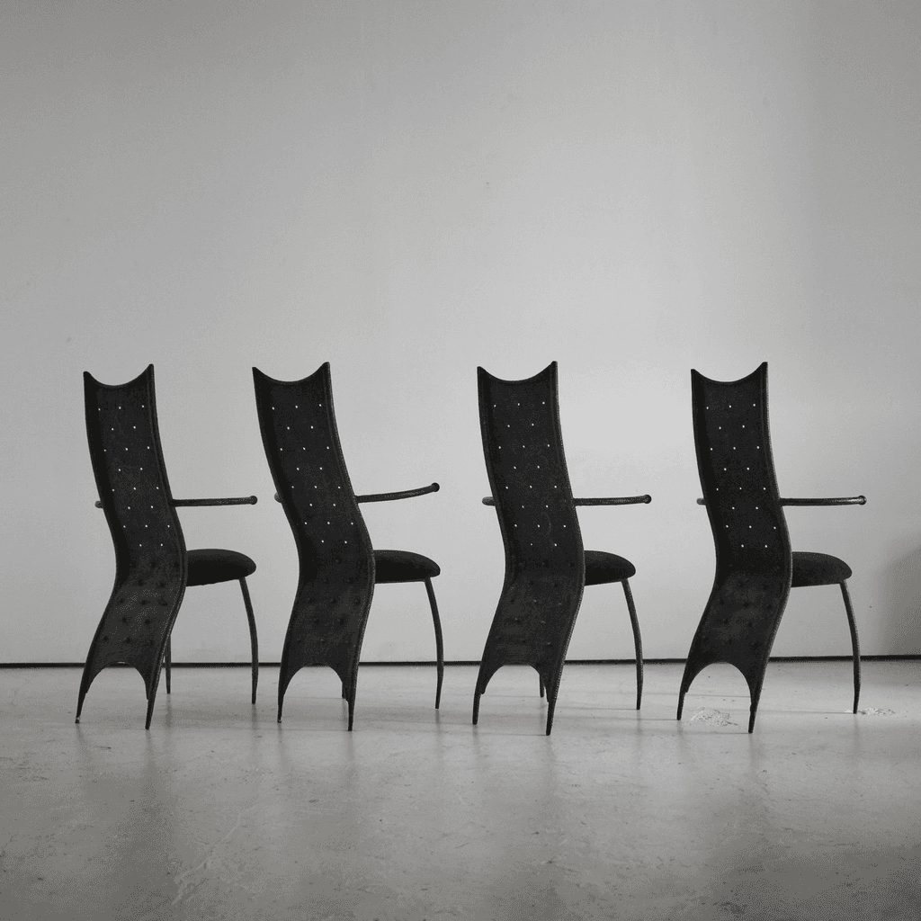 Set of four C.1970s French Brutalist Dining/Throne Chairs