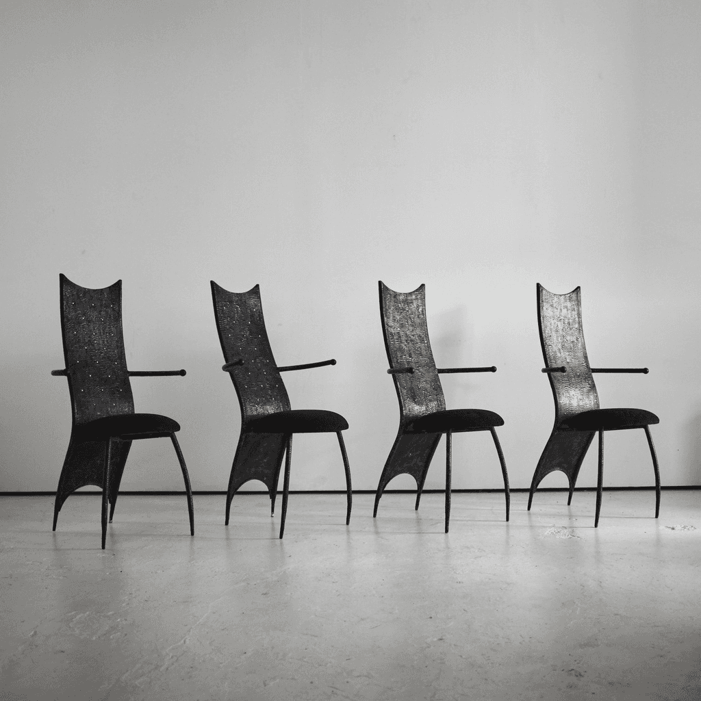 Set of four C.1970s French Brutalist Dining/Throne Chairs