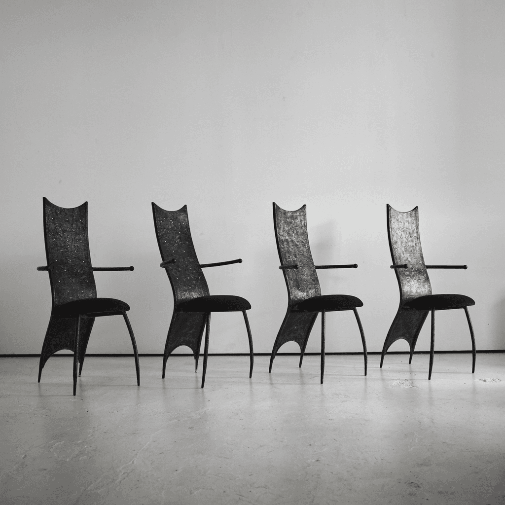 Set of four C.1970s French Brutalist Dining/Throne Chairs