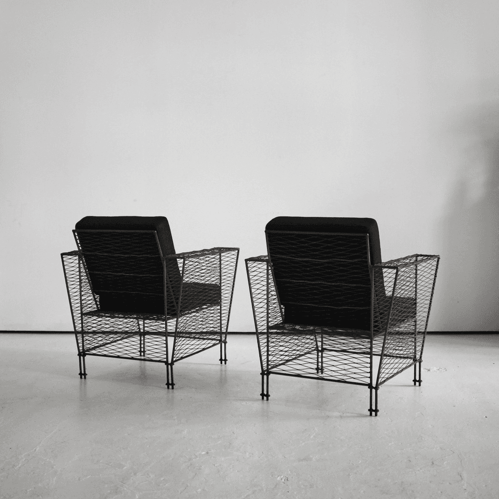 Pair Of French Modernist Metal Upholstered Armchairs