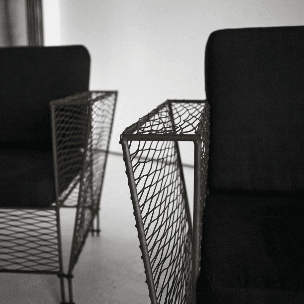 Pair Of French Modernist Metal Upholstered Armchairs