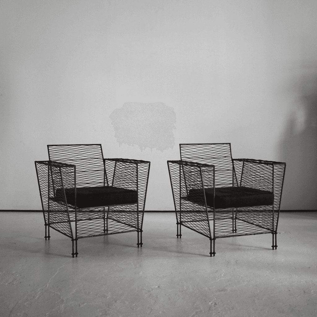 Pair Of French Modernist Metal Upholstered Armchairs
