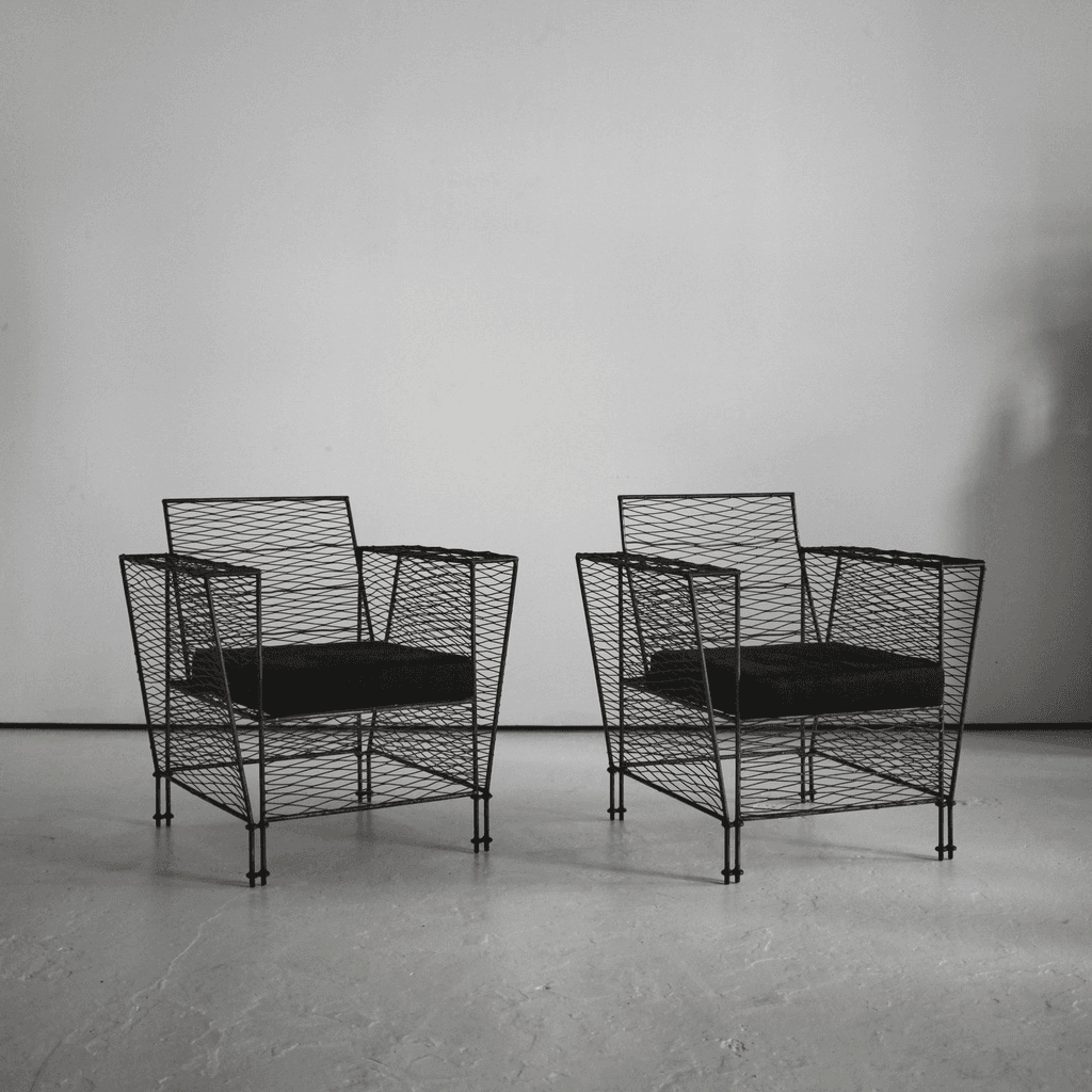 Pair Of French Modernist Metal Upholstered Armchairs